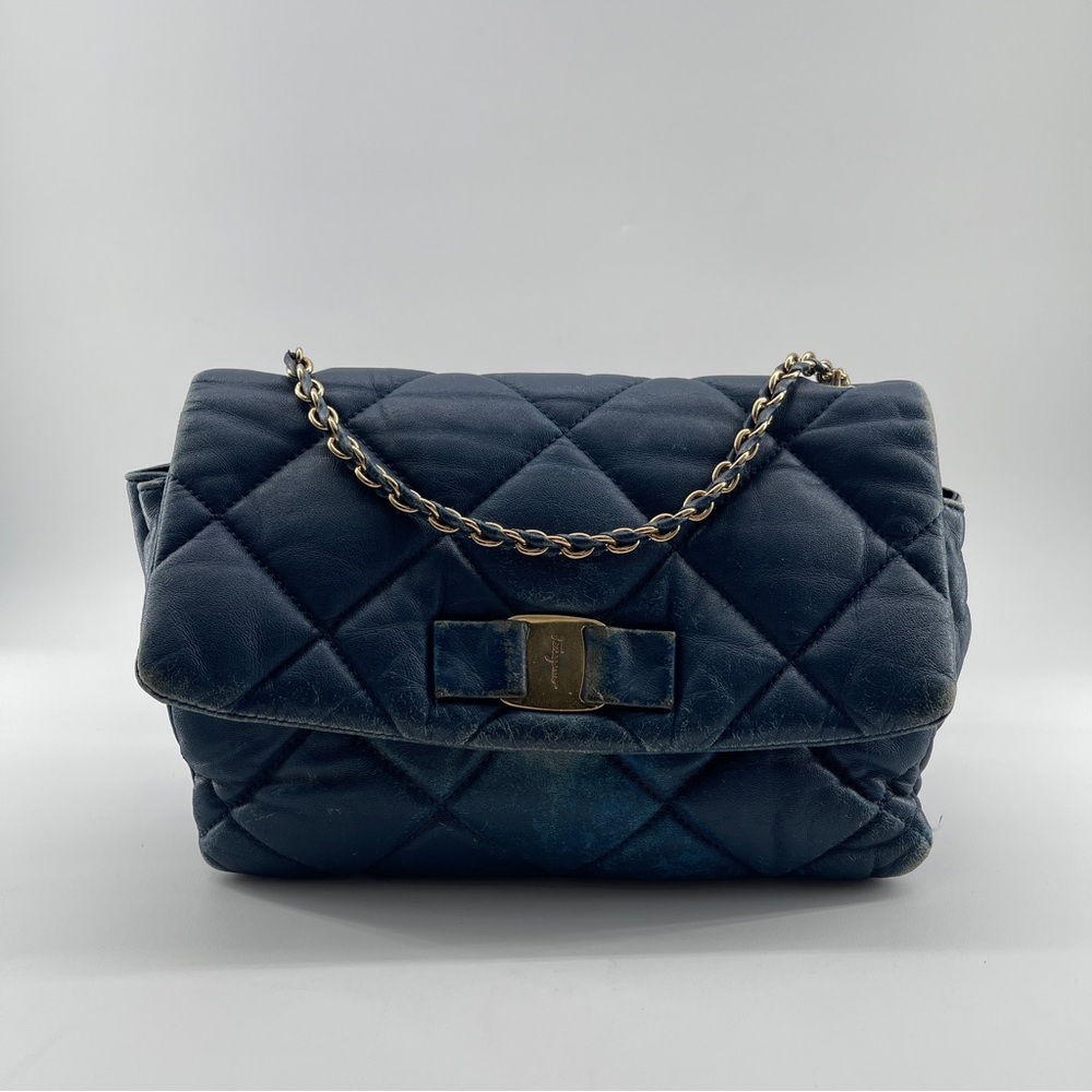Vintage Salvatore Ferragamo Quilted Vara Bow Shoulder Bag